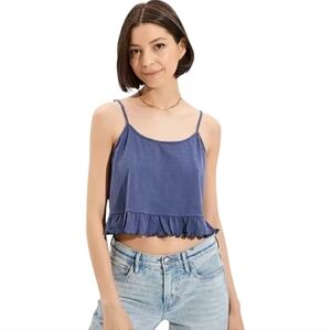 American Eagle Women's Ruffle Hem Cropped‎ Tank Top Cami Blue NWT Size Small
